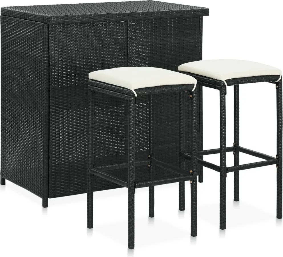 vidaXL 3 részes fekete polyrattan bárszett