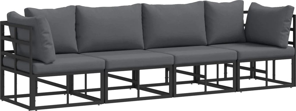 vidaXL Kerti Kanapé Szett 4 pcs Fekete Fém