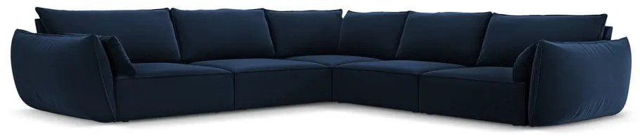 Sötétkék bársony sarokkanapé Vanda – Mazzini Sofas