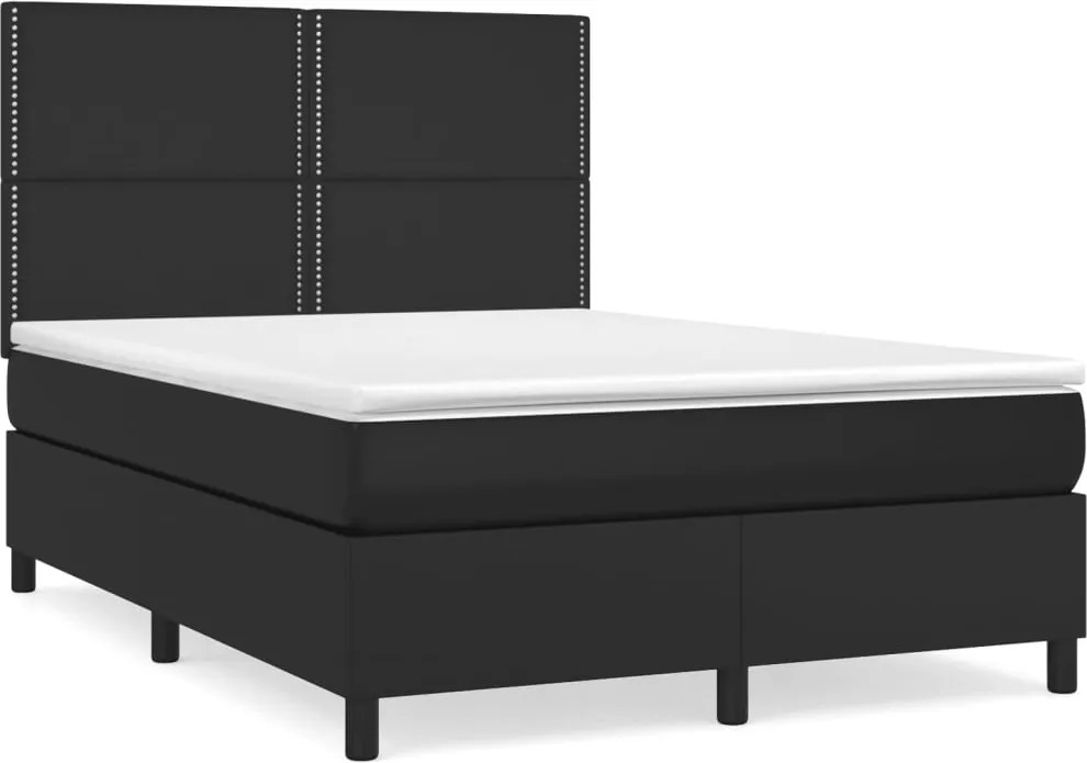 vidaXL fekete műbőr rugós ágy matraccal 140 x 200 cm