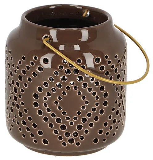 Kerámia lámpás, barna, 11 cm