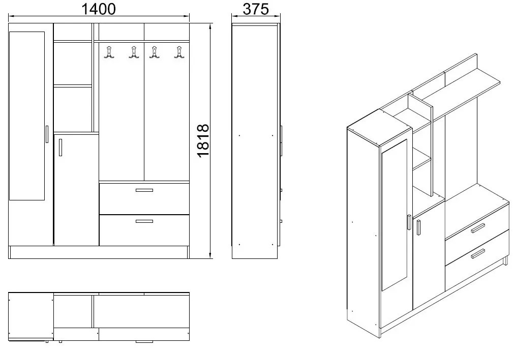 Előszoba bútor Dustin 5 (atlanti fenyő + fehér). 1072586