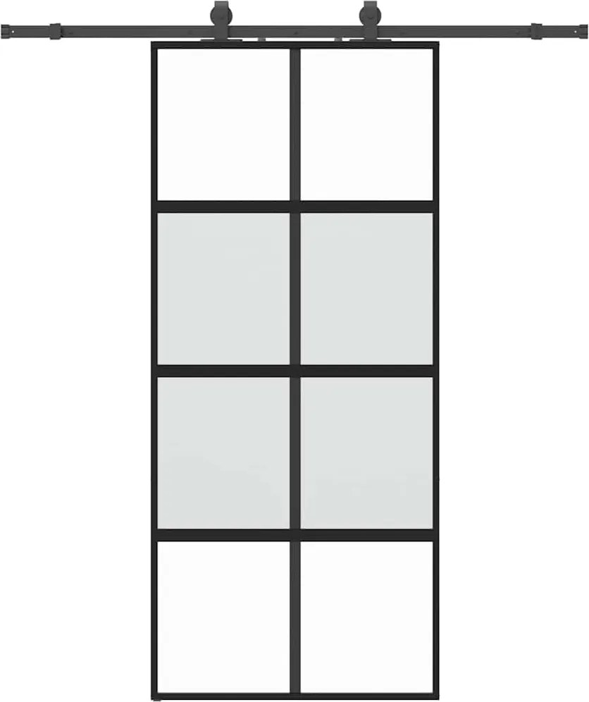 vidaXL fekete edzett üveg tolóajtó fémszerelék szettel 90x205 cm