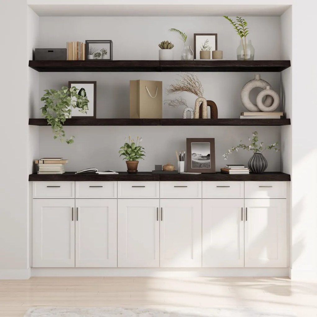 sötétbarna kezelt tömör tölgyfa fali polc 220 x 50 x (2-6) cm