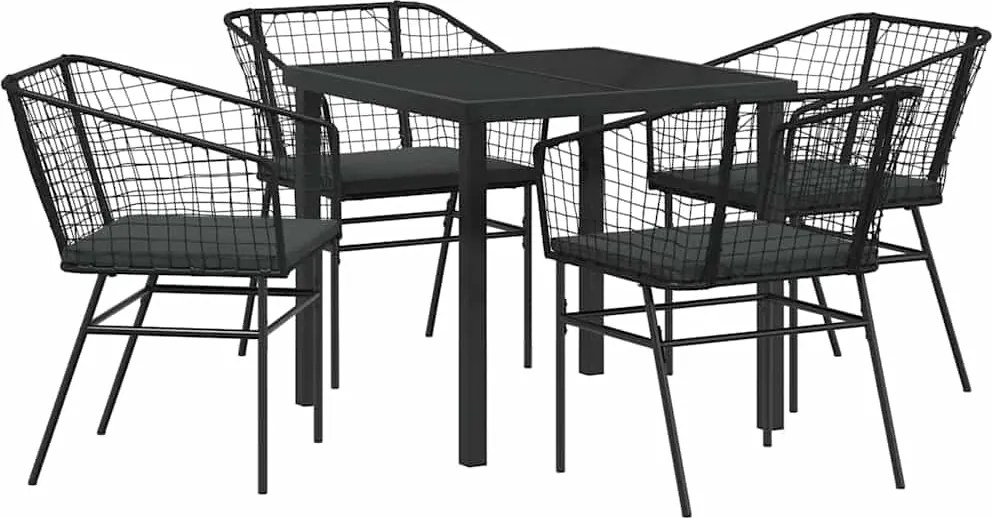 vidaXL Kert étkező szett 5 pcs Fekete polirattan