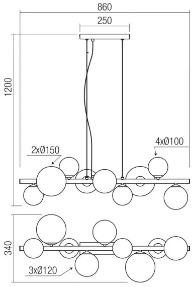 Redo 01-3989 - Csillár zsinóron ASTRA 9xG9/8W/230V fekete