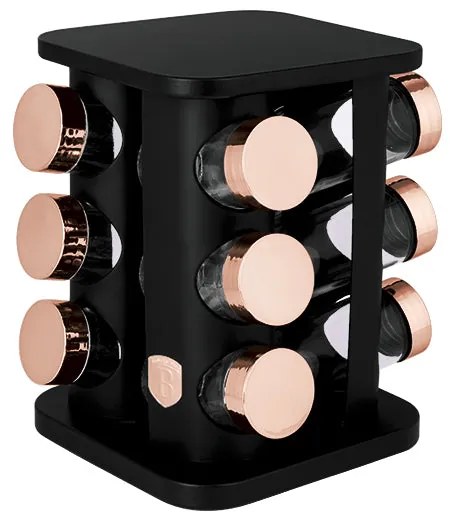 13 részes négyzet alakú fűszertartó állvány fekete rose gold