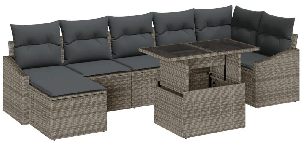 8 Darab Kert Sofa Szett Párnákkal Szürke Pólyás Rattan