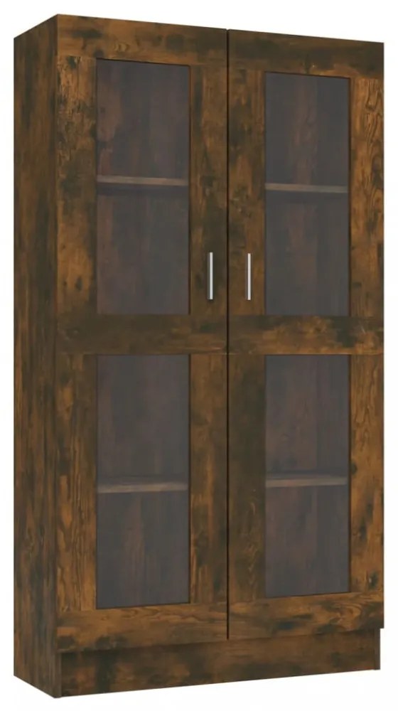 füstös tölgy színű szerelt fa vitrinszekrény 82,5x30,5x150 cm