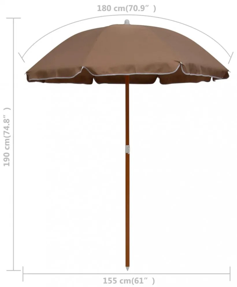 tópszínű napernyő acélrúddal 180 cm