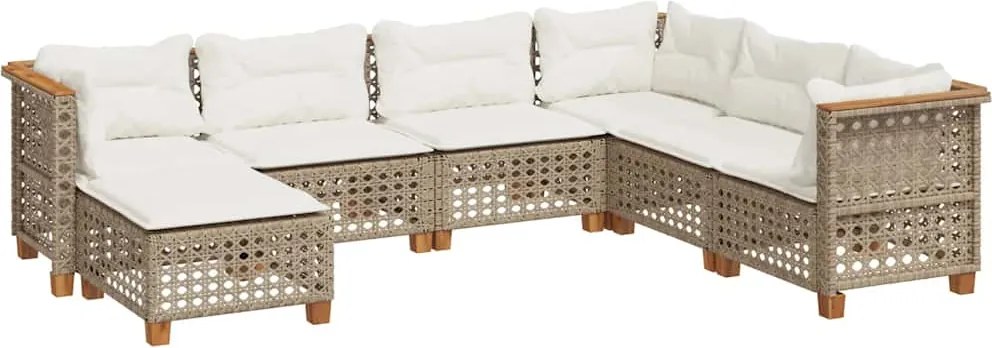 vidaXL 7 részes bézs polyrattan kerti ülőgarnitúra párnákkal