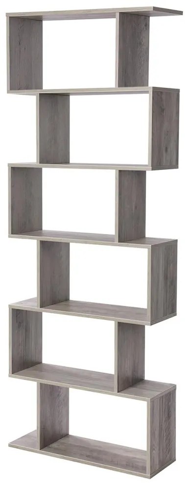Könyvespolc, tárolópolc, 6 szintes, szürkés barna 70x24x190cm