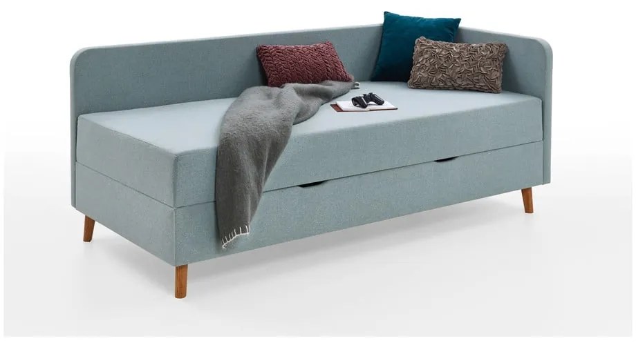 Világoskék kárpitozott egyszemélyes ágy tárolóhellyel 120x200 cm Cabana – Meise Möbel