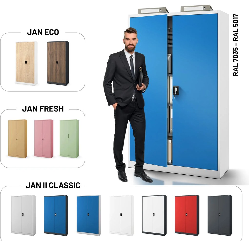 Fém iratszekrény JAN II, 1150 x 185 x 400 mm, szürke-kék