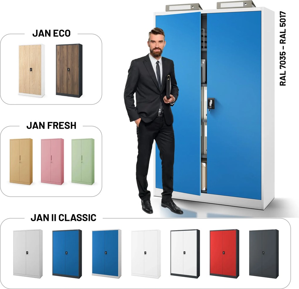 Fém iratszekrény JAN II, 1150 x 1850 x 400 mm, szürke-kék