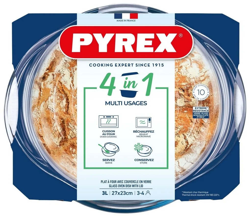 Pyrex Üveg sütőtál fedővel, kerek, 3 l