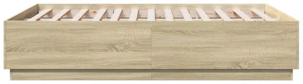 sonoma tölgy színű szerelt fa ágykeret LED-del 135 x 190 cm