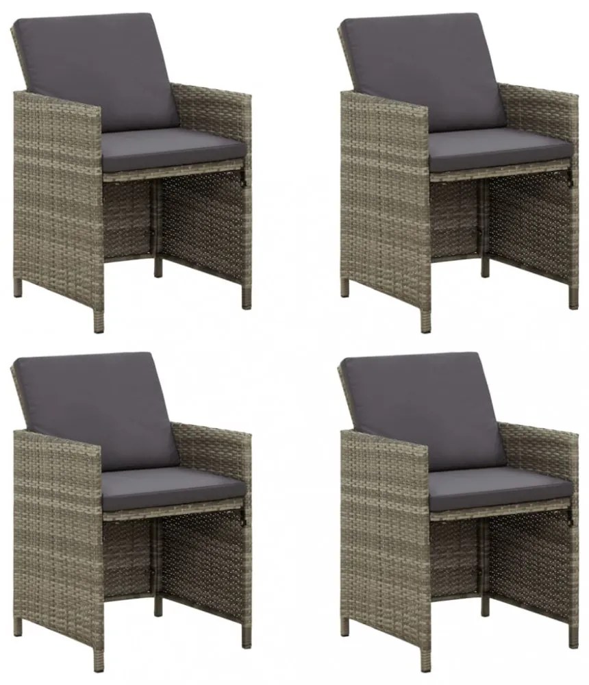 4 db szürke polyrattan kerti szék párnával