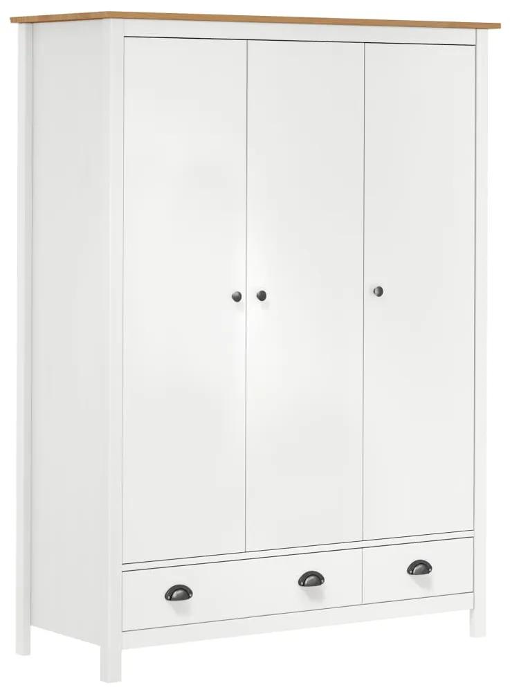 vidaXL Hill Range fehér 3 ajtós tömör fenyő ruhásszekrény 127x50x170cm