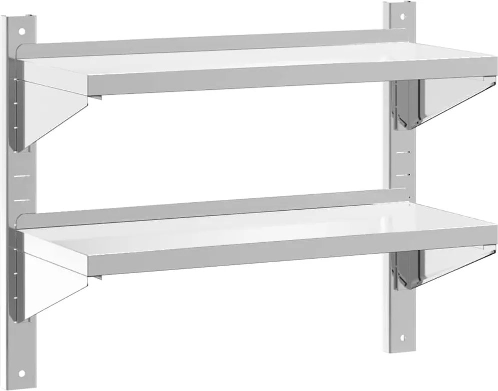 vidaXL 2 szintes ezüst rozsdamentes acél fali polc 75 x 30 x 60 cm