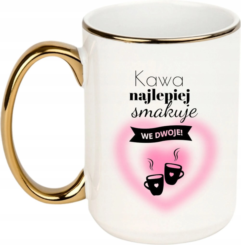 Bögre Fehér Arany Fül Nagy 440ml Vicces Ajándék Kávé Kettesben