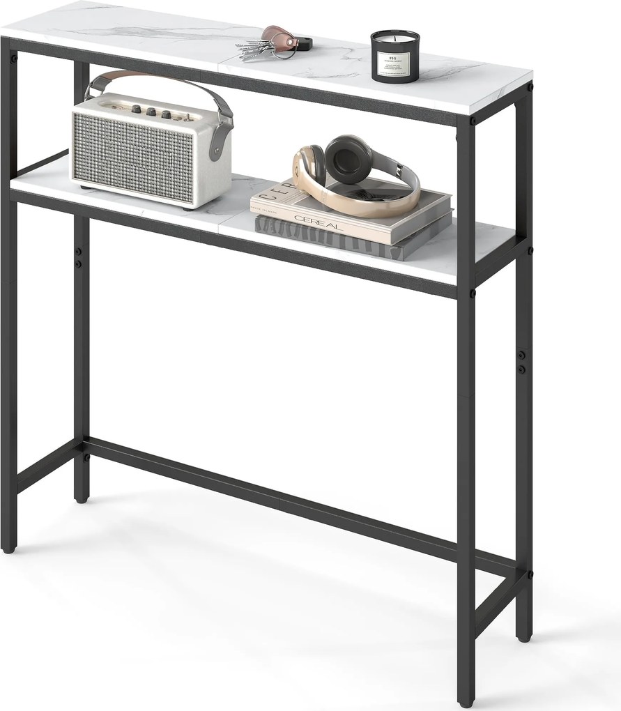 Előszobai konzolasztal, 2 szintes, márványfehér és tinta fekete színben