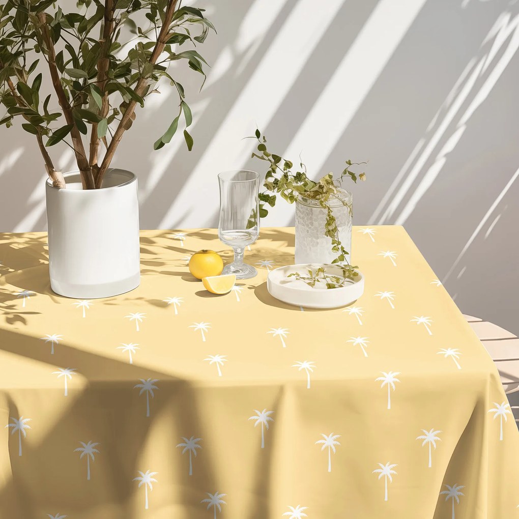 Goldea szögletes terítő 100% pamutvászon - pálmák sárga alapon 100 x 100 cm