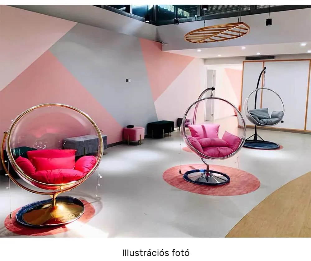 Függő fotel állvánnyal, átlátszó/ezüst/szürke, BUBBLE TYP 2