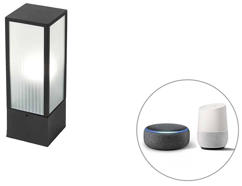 Okos kültéri állólámpa fekete bordázott üveggel 40 cm, Wi-Fi-vel A60 - Charlois