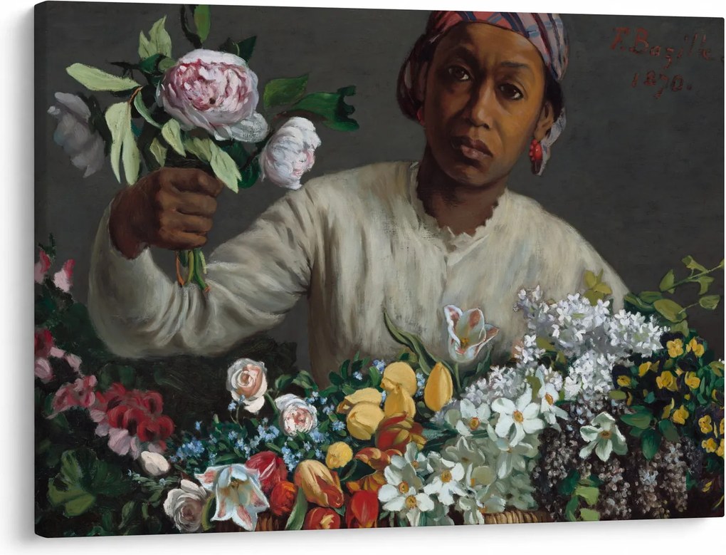 Kép - Frédéric Bazille, Young Woman with Peonies, reprodukciók (70x50 cm)