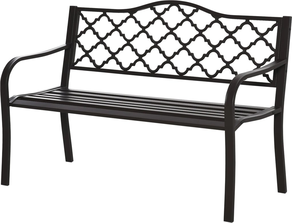 Outsunny Vidéki Chic Stílusú 3 Személyes Kerti Pad Teraszra 128L x 60W x 89H cm Korrozióálló Epoxi Fém Öntöttvas Barna | Aosom