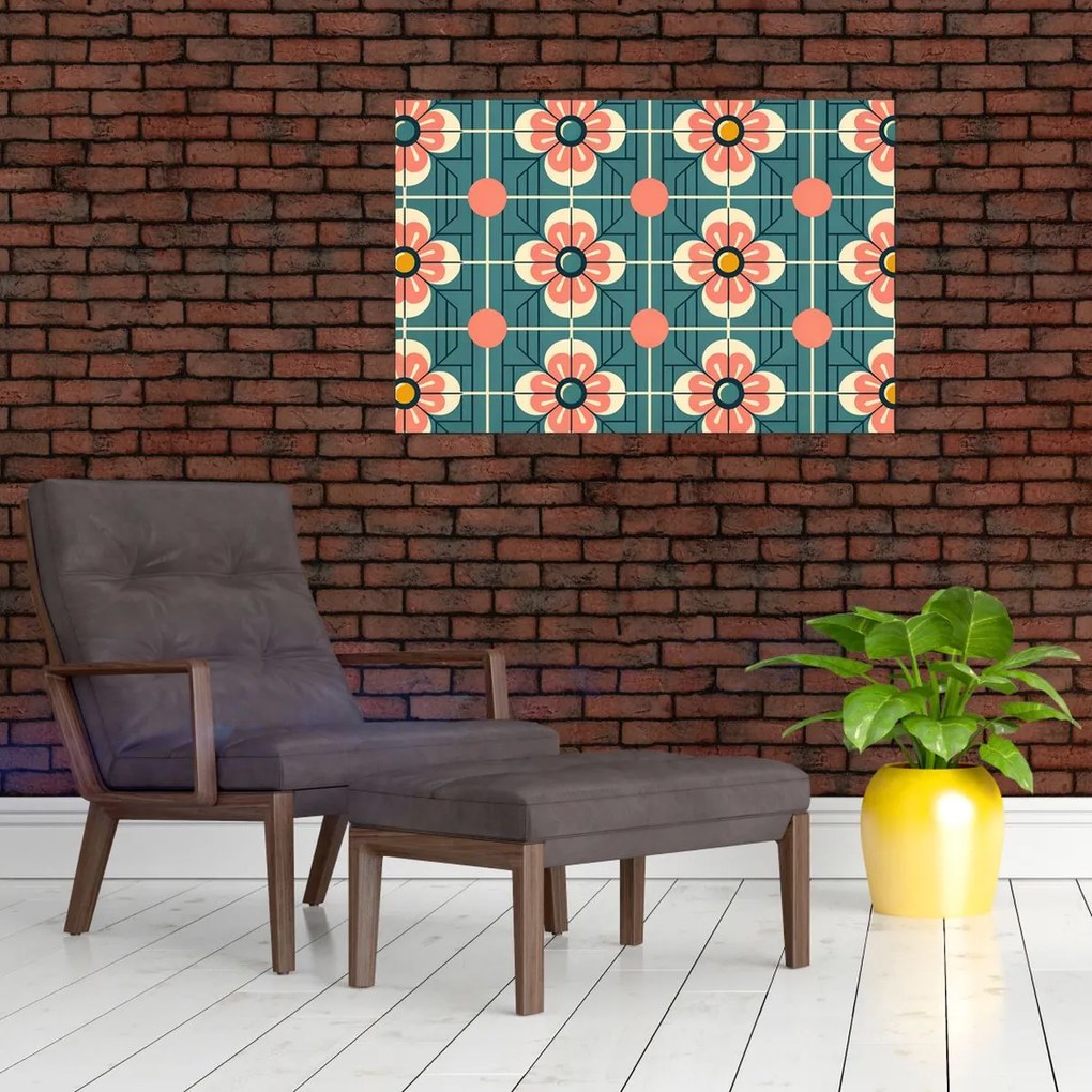 Kép - Retro virágminta (90x60 cm)