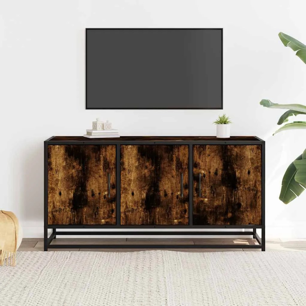 füstös tölgy színű szerelt fa és fém TV-szekrény 100x35x50 cm