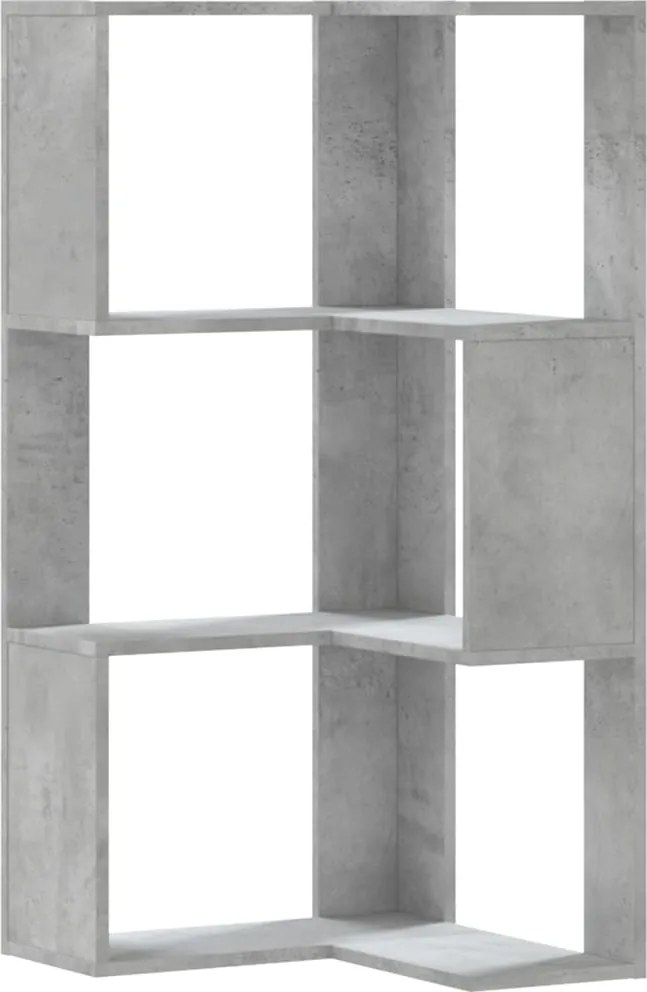 vidaXL 3 szintes betonszürke szerelt fa sarok könyvespolc 50x50x102 cm