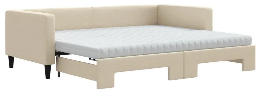 krémszínű kihúzható szövet heverő matracokkal 90 x 200 cm