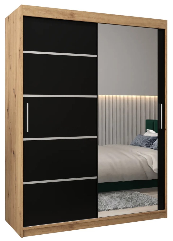 Ruhásszekrény 180 cm tükörrel Verika 2 180 (artisan tölgy + fekete). 1064210