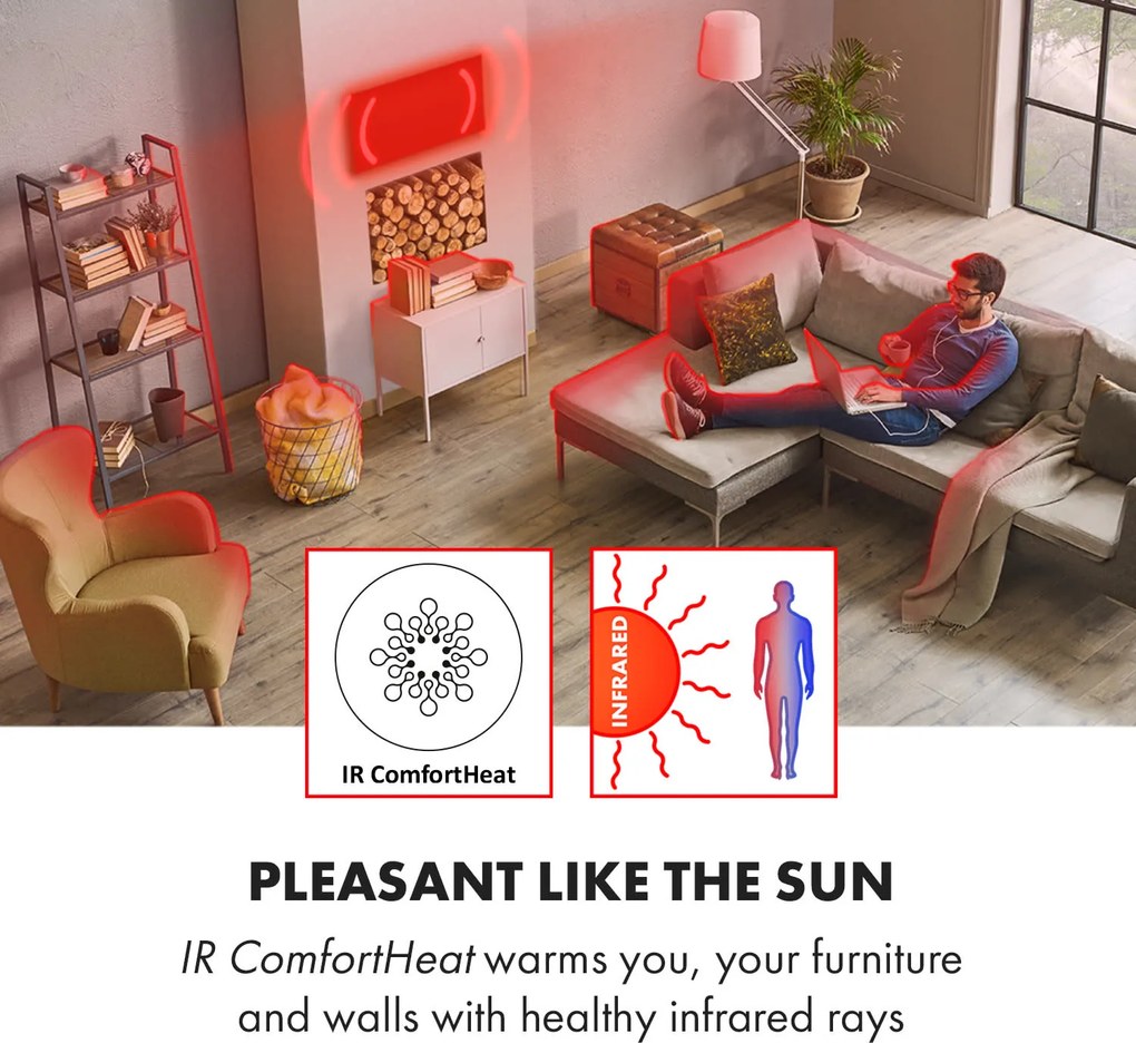 Klarstein Wonderwall 30, Infravörös hősugárzó, 30 x 100 cm, 300 W, heti időzítő, IP24