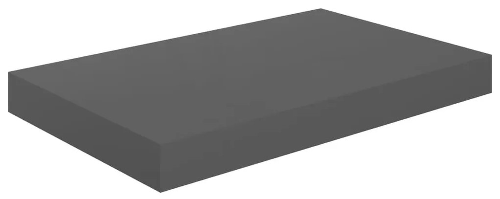 2 db magasfényű szürke MDF lebegő fali polc 40 x 23 x 3,8 cm