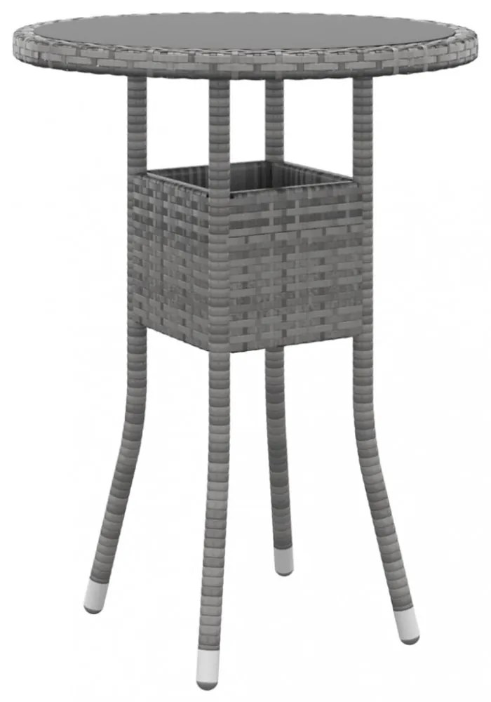 szürke polyrattan és edzett üveg kerti asztal Ø60 x 75 cm