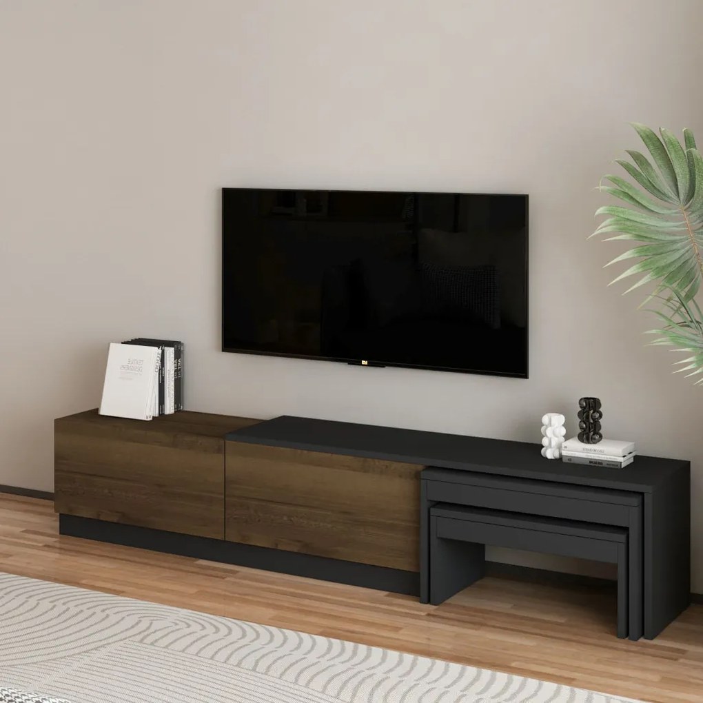 Nest TV-állvány, antracit-antik dió, 180 cm