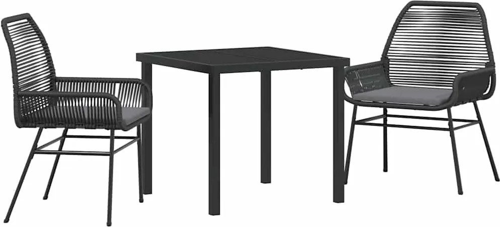 vidaXL Kert étkező szett párnával 3 pcs Fekete polirattan