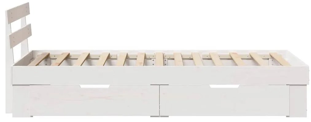 Ágykeret fejtámlával fiókkal Fehér 90 x 190 cm Tömör fenyőfa