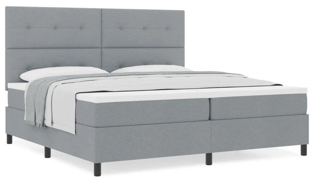 Boxspring Ágy Matraccal Világosszürke 200x200 cm Szövet