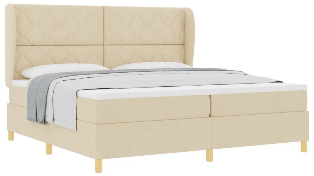 Krém Színű Boxspring Ágy Mattal 200x200 cm Textil