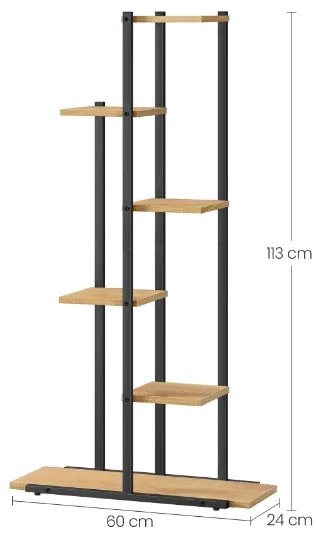 LOREDO virágtartó tölgyfa dekorral, fekete