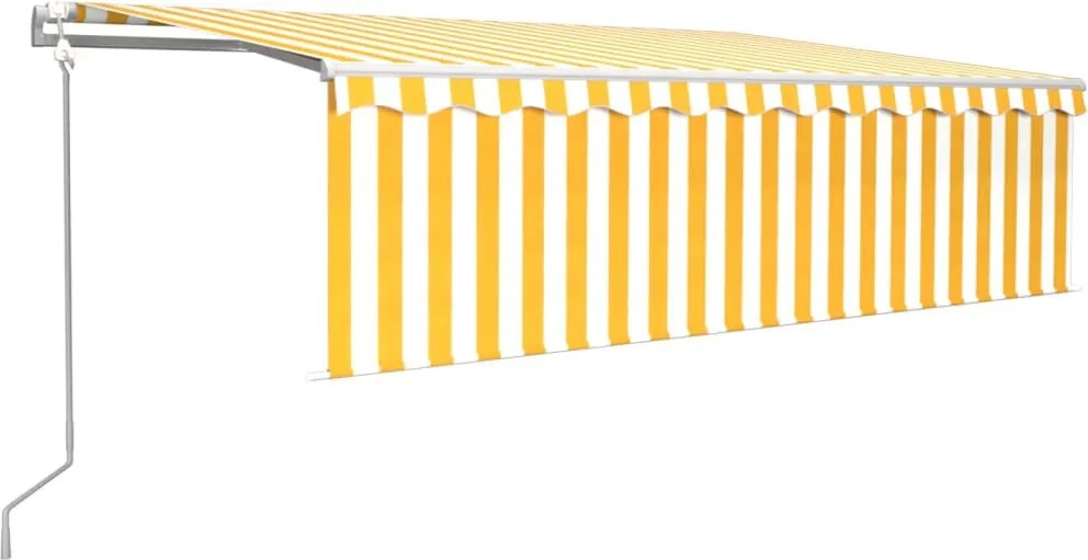 Sárga-fehér redőnyös, LED-es, szélérzékelős napellenző 5x3 m