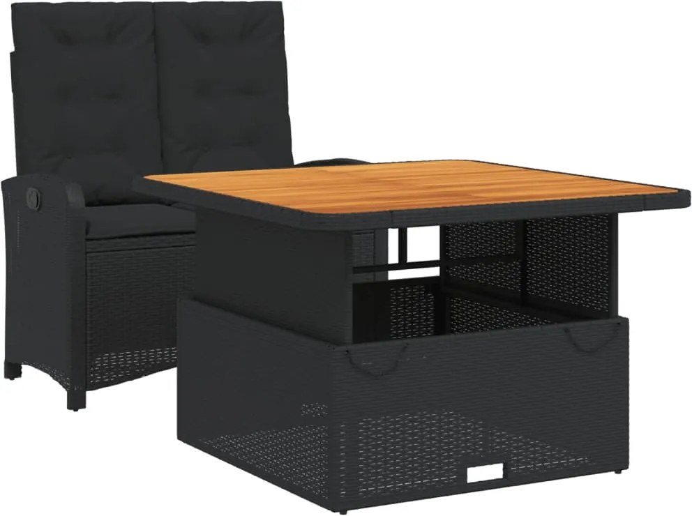 vidaXL 2 részes fekete polyrattan kerti étkezőgarnitúra párnával