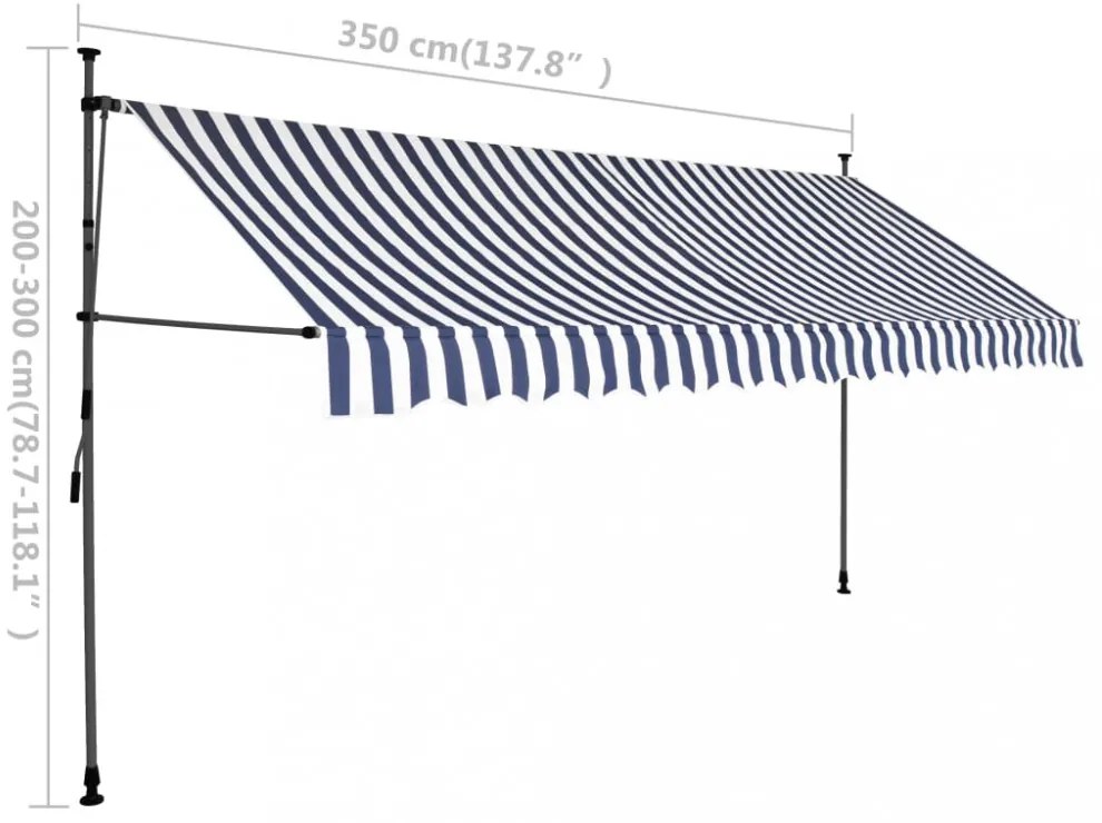 kék és fehér kézzel kihúzható LED-es napellenző 350 cm