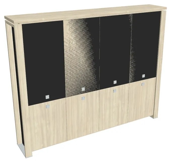 Verno+ S magas szekrény 260 x 46 x 210 cm, kombinált ajtó, akác / fekete