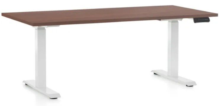Állítható magasságú asztal OfficeTech D, 160 x 80 cm, fehér alap, dió